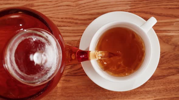 Pouring Black Tea Into Cup Top View