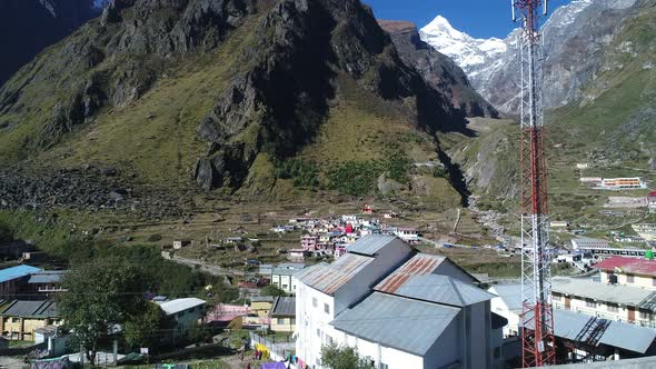 City of Badrinath state of Uttarakhand in India seen from the sky