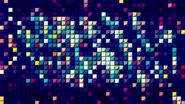 Pixelated multicolored block moving wall with blinking squares