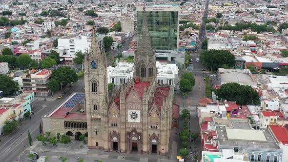 Aerial view of a mexican church in Guadalajara, Mexico.