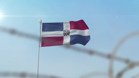 Dominican Republic  Flag Behind Border