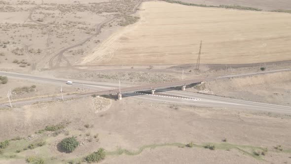 Aerial view of empty Railway bridge in Samtskhe-Javakheti region, Georgia.