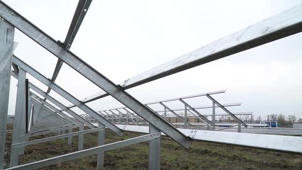 Solar Power Station Construction Site Rows of Steel Racks for Solar Panels