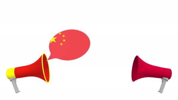 Speech Bubbles with Flags of Japan and China