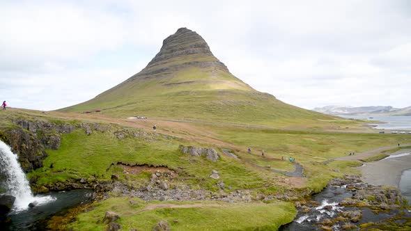 Kirkjufell Mountains and Waterfalls in Summer Season Iceland Slow Motion