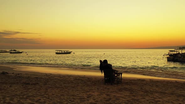 One girl sunbathing on tropical sea view beach time by shallow sea with bright sand background of th