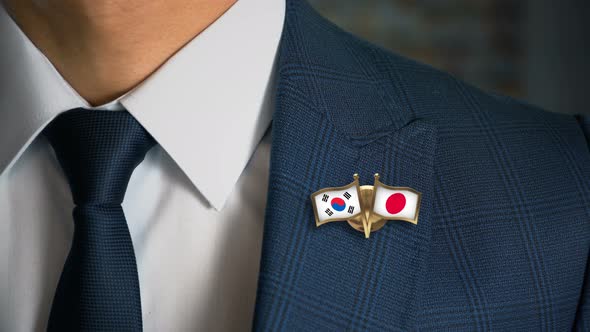 Businessman Friend Flags Pin South Korea Japan
