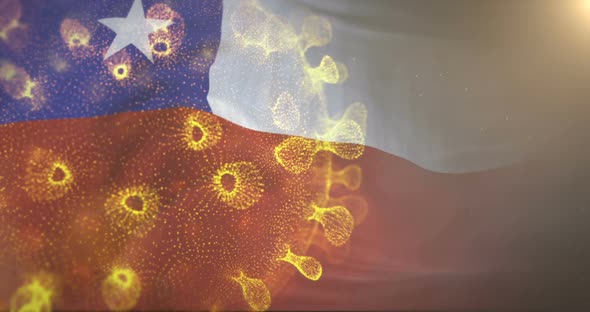 Chile Flag With Corona Virus Bacteria