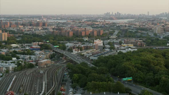 Aerial Pan Around From Bronx River Parkway to NYC Skyline