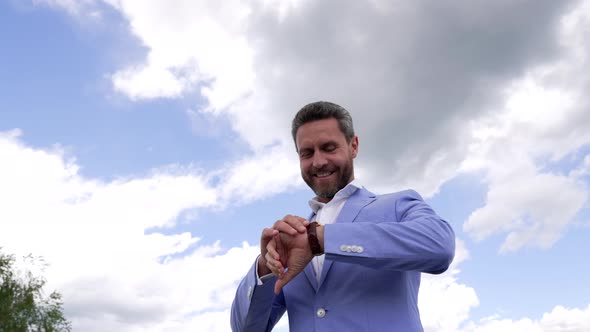 Happy Formal Man Check Time on Hand Watch Business Meet