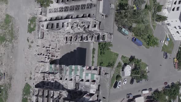 Vertical Video of a Multistorey Building Destroyed During the War in Ukraine