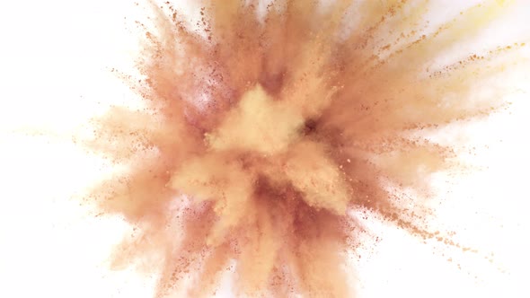 Super Slow Motion Shot of Brown Powder Explosion Isolated on White Background at 1000Fps