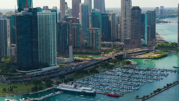 Aerial View of DuSable Harbor and Chicago Lake Shore 