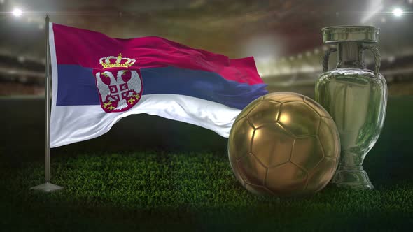 Serbia And Montenegro Flag With Football And Cup Background Loop 4K