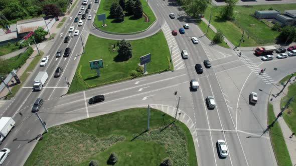 Directly Above View of Road with Traffic Road Infrastructure