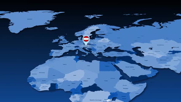 Austria Flag Icon Gps Location Tracking Animation On Earth Map