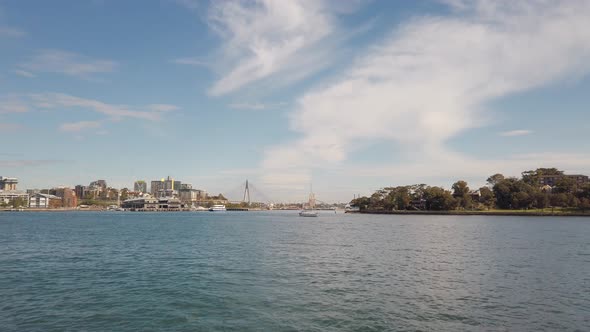 Relaxing ocean view and bridge from the park in the heart of city. Beautiful clear sky complementing