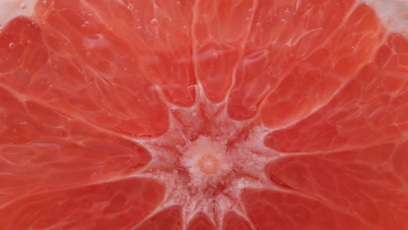 Halved pink grapefruit falling in water. Slow Motion.