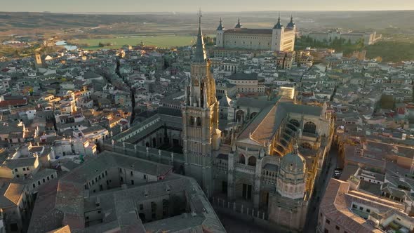 Flying Over Cathedral in Toledo Spain