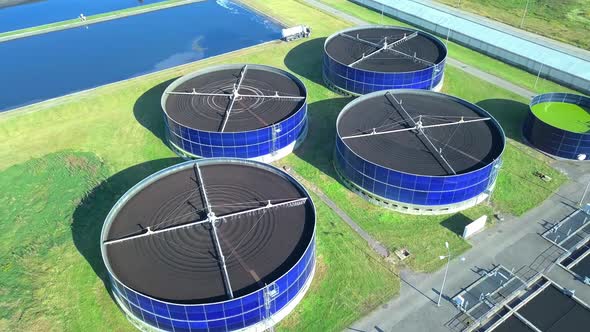 Aerial view of modern industrial sewage treatment plant