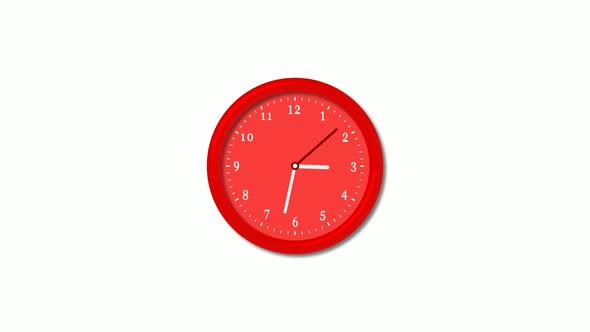 Red color shiny realistic 3d wall clock isolated