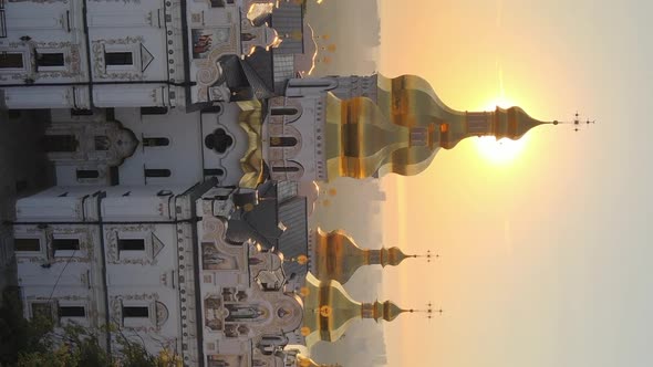 Vertical Video KyivPechersk Lavra in the Morning at Sunrise