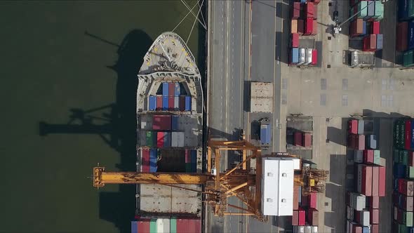 Logistic Concept Aerial Shot Above Commercial Dockyard 