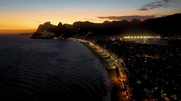 Sunset sky at Rio de Janeiro Brazil. Landmark of coast city. Tropical travel