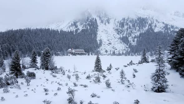 Aerial view of Popradske pleso in Tatras, Slovakia