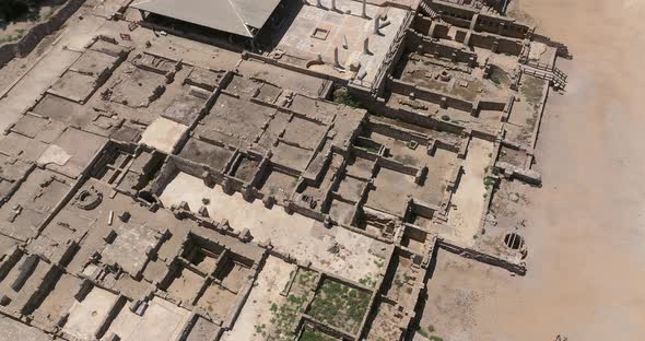 Aerial footage of the ancient remains of the coastal city of Caesarea, built under Herod the Great d