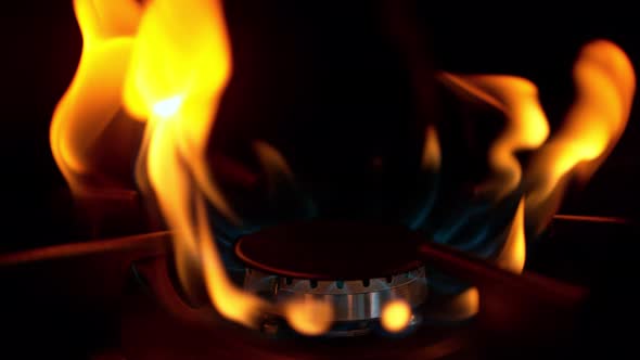 Super Slow Motion Shot of Igniting Gas Stove at 1000 Fps.