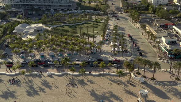 Crowded Fort Lauderdale Beach Saturday Fun Day Aerial Drone Footage