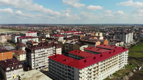 Flying over the residential area.