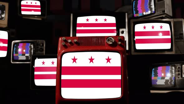 Flag of Washington, D.C. on Retro TVs. 4K.