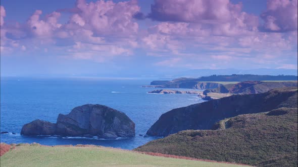 Clouds over Cape Penas Coast, Asturias Spain. Timelapse