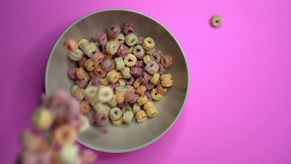 Corn Flakes Falling Into the Bowl in Slow Motion