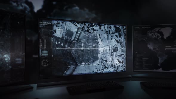 Computer Screen Displaying Air Base Territory Map In Surveillance Software