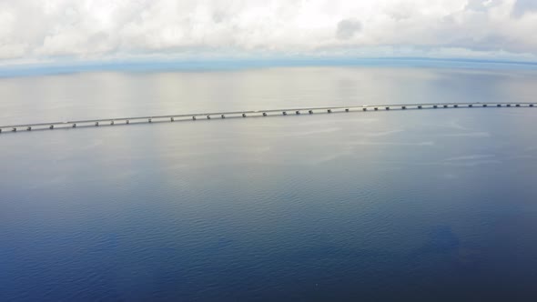 Drone View of a Modern Lowwater Bridge Across the Sea in Vladivostok