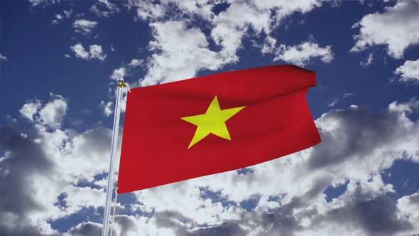 Vietnam Flag With Sky 4k