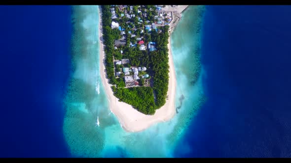 Aerial tourism of relaxing sea view beach holiday by blue ocean with white sand background of a dayo