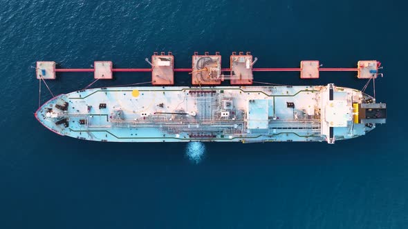 A gas tanker is anchored at sea aerial view 4 K