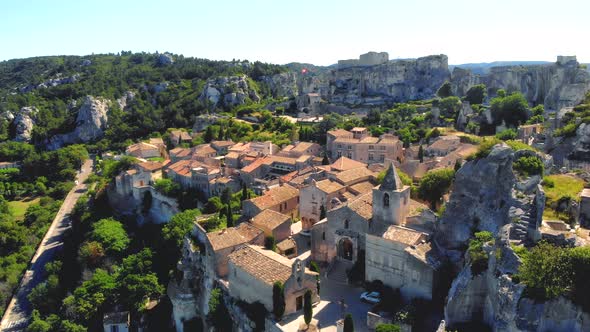 Les Baux De Provence Village on the Rock Formation and Its Castle