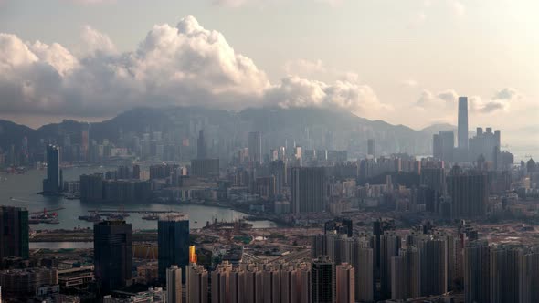 Cityscape Hong Kong Buildings and Skyscrapers on Coastline