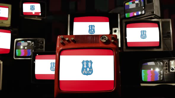 Flag of Asuncion, Capital of Paraguay, and Retro TVs.