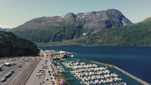 Aerial View Over the Marina and Waterfront of Whittier Alaska