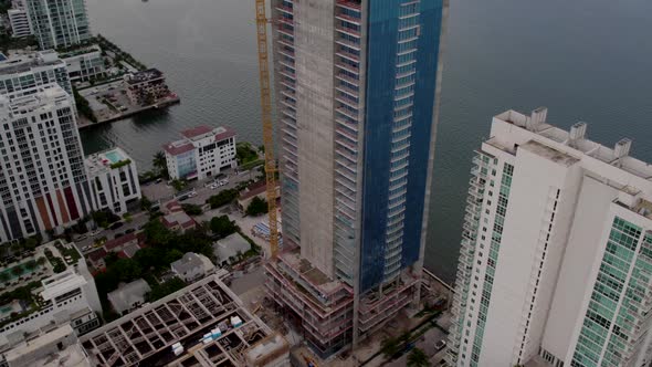 Aerial Drone Tilt Up Reveal Missoni Baia Under Construction Miami Edgewater 4k 60fps