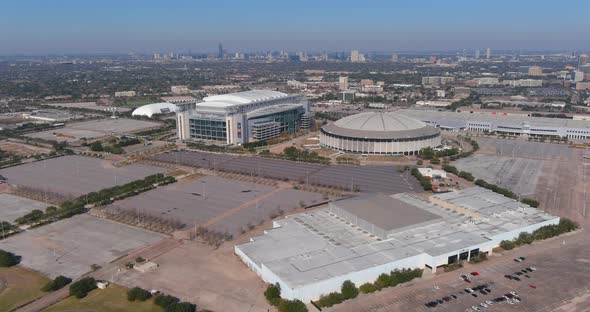 Aerial view of the Astrodome and Reliant Stadium in Houston, Texas