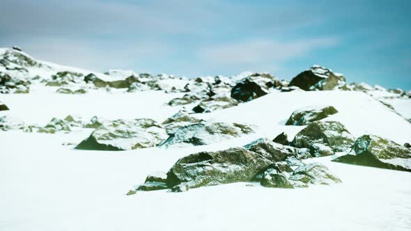 Rocks Covered in Snow at Winter