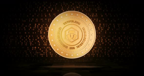 Crypto.com CRO cryptocurrency golden coin loop on digital background