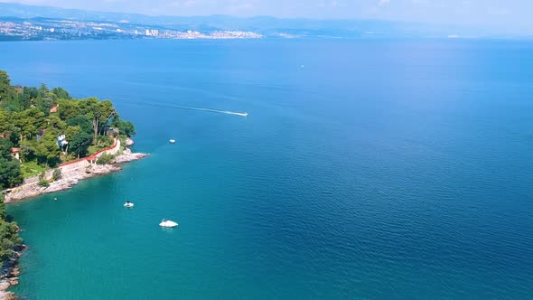 Aerial View Of Adriatic Coast With Calm Blue Waters During Summer.